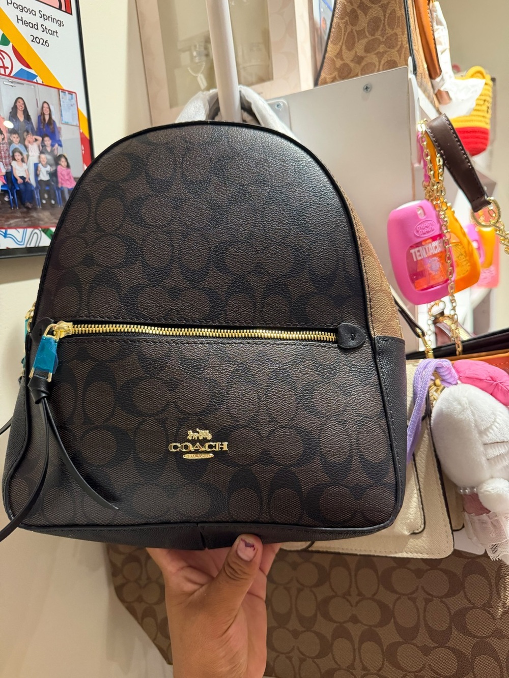 Dark Brown Signature Mini Backpack with Gold Hardware